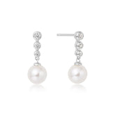 Miss Dainty Silver Tennis Beaded Stone Sell Pearl Drop Stud Earrings